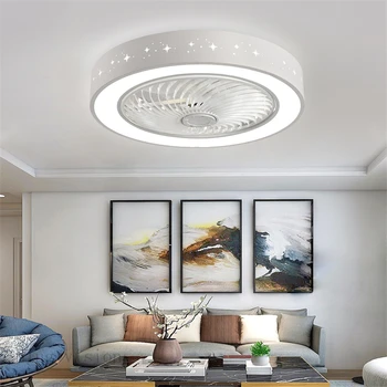 Modernus minimalistinis baltai dažytos geležies ventiliatorius šviesos kristalų dekoratyvinis akrilinis, LED apšvietimas, šviesos srautą galima reguliuoti miegamasis ventiliatorius lempos kintamoji srovė 220
