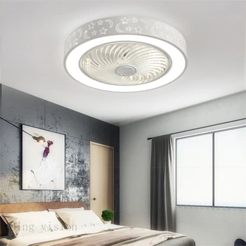 Modernus minimalistinis baltai dažytos geležies ventiliatorius šviesos kristalų dekoratyvinis akrilinis, LED apšvietimas, šviesos srautą galima reguliuoti miegamasis ventiliatorius lempos kintamoji srovė 220