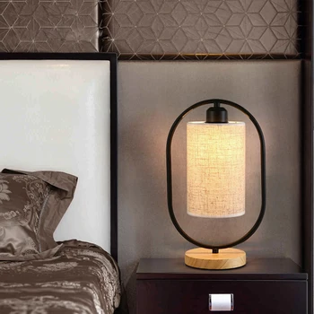 Modernus stalo šviesos perjungimo lempa audinio biuro, viešbučio, miegamojo, stalo lempa, naktiniai staleliai, lempa e27 mediena šviesa