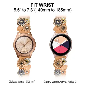 Moterims Gėlių & natūralios Odos Juosta 20mm Samsung Galaxy Žiūrėti 42mm / Aktyvus 40mm / Active2 40mm 44mm Watchband Riešo Dirželis