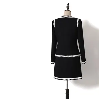 Moterims, elegantiška juodos spalvos tvido švarkas Kailis casaco feminino + Tvido Mini sijonas kostiumas office lady 2 dalių komplektas 2020 m. rudens-žiemos drabužių