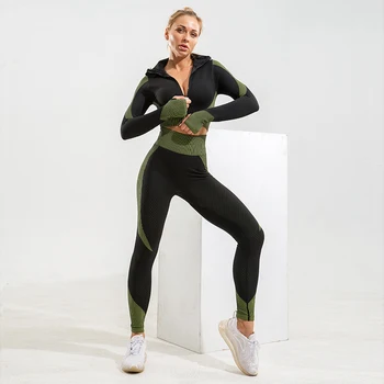 Moteris sklandžiai joga tinka treniruotės sportwear pasėlių paminkštintas viršų aukšto juosmens veikia antblauzdžiai sporto salę jogos rinkiniai