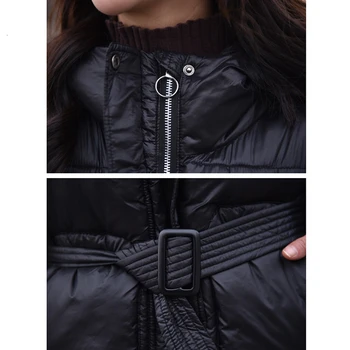 Moteris žiemos paltai 2019 stora šilta striukė juosmens žemyn medvilnė paminkštinimas moterų parko prarasti striukė outwear juoda striukė su diržu M19