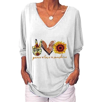 Moters Drabužiai Gėlių Spausdinti Trys Ketvirtį Rankovės Prarasti T-shirt V-kaklo, Nugaros Bottoned Atsitiktinis Viršūnes Plius Dydis