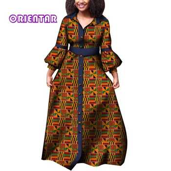 Moterys Afrikos Suknelė Marškinėliai ilgomis Rankovėmis Afrikos Dashiki Suknelės heidi bazin Riche Grindų Ilgio Suknelė Afrikos Spausdinti Drabužių WY8082