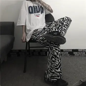 Moterų Atsitiktinis Kelnės Zebra Pločio Kojų Elastinga Aukštos Juosmens Harajuku Ins Kelnės Korėjos Stiliaus Prabangus Kietas Streetwear Visas Ilgis Madinga