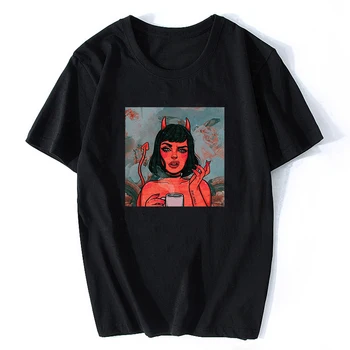 Moterų Demonas Juokinga spausdinti juodi Marškinėliai 2020 Metų Vasaros Ulzzang Femme vintage Vintage Harajuku Marškinėlius Mergina Grafinis T-shirt Dropshipping