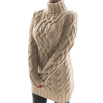 Moterų Golfo Twist Megztinius Ilgomis Rankovėmis, Šiltas Megztinis Rudenį, Žiemą Mini Suknelė