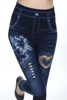Moterų Liesas Kelnės Jeggings Tampri Slim Džinsus, Antblauzdžiai Modelis Tuščiaviduriai Iš Gėlių Spausdinti Pieštuku Tight Kelnės