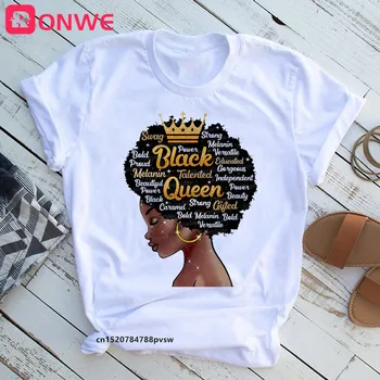 Moterų Melanino Mergelė Black Queen Print T-shirt Mergina Juoda Gyvena Klausimas Juokingas 90S Spausdinti Viršūnes Tee,Lašas Laivas