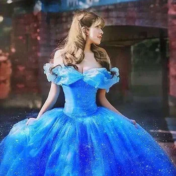 Moterų Mėlyna Fancy Dress Filmą Scarlett Smėlio Princesės Pelenės Suknelė Off Peties Cosplay Kostiumų Suaugusiųjų Moterų Suknelės