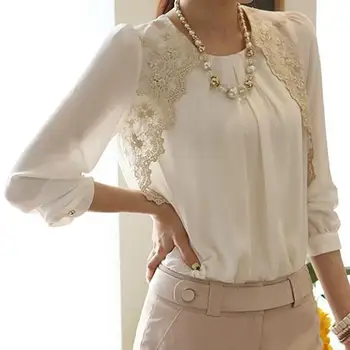 Moterų Palaidinė Balta Mados korėjos Stiliaus Vasaros Šifono Nėrinių Atsitiktinis Moterų Palaidinė Marškinėliai Moteriški Drabužiai