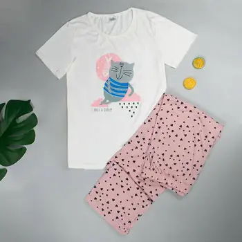 Moterų Sleepwear Pajama Nustatyti Moterų Spausdinti Mielas Naujų Medvilnės Pižama trumpomis Rankovėmis Moterims Animacinių filmų Womens Pižama Pižama pijama