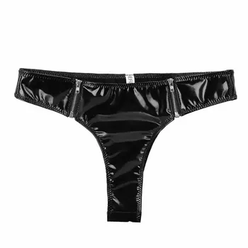 Moterų apatinis Trikotažas Kelnaitės už Seksualus Clubwear Blizgios Odos Bikini Apatinės Kūno Latekso Priekinis Užtrauktukas Kelnaitės Apatiniai Kelnės