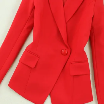 Moterų kostiumai 2019 naujų rudens didelio dydžio raudonos spalvos ilgomis rankovėmis vieną sagtį kostiumas mados maišelį klubo sijono kostiumas, dviejų dalių kostiumas