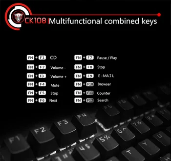 Motospeed CK108 Mechaninė Klaviatūra rusų anglų 104 klavišai, mygtukai RGB Laidinio Žaidimų Klaviatūros