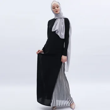 Musulmonų Moterys Atsitiktinis Ilga Suknelė Elegantiškas Plisuotos Juostele Kratinys Abaja Suknelė Juoda 2019 Islamo Drabužius Be Šaliko Kaftan Naujas