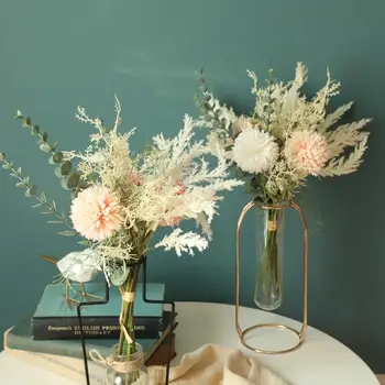 NAUJAS Baltos spalvos Dirbtinės Gėlės Aukštos Kokybės Šilko Kiaulpienių Plastiko Eukalipto Hibridas Puokštė Vestuvių Namų Puošybai Netikrą Gėlių