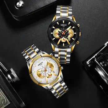 NIBOSI Vyrų laikrodžiai viršuje prabangos prekės, vyriški kvarcas riešo žiūrėti aukso mados atsitiktinis laikrodis Kariniai laikrodžiai Relogio Masculino