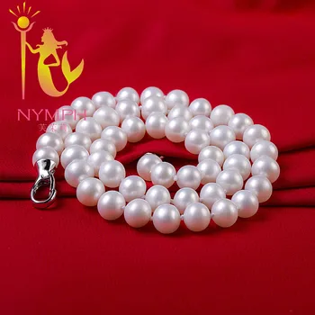 NIMFA, Natūralių Perlų Vėrinį Moterų Perlų Papuošalai 8-9MM Nearl Apvalių Gėlavandenių Baltųjų Choker Už Metis 45CM XL1015