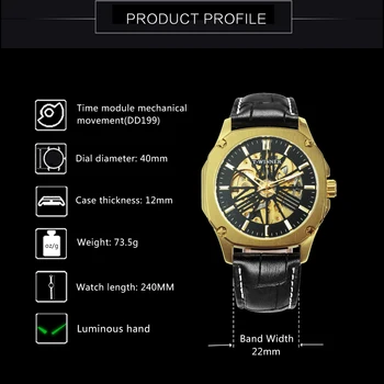 NUGALĖTOJAS Automatinis Laikrodžiai Vyrams Skeletas Mechaninė Žiūrėti Žmogui Prabangos Prekės ženklo Dizaino Juodos Odos Dirželis Aukso Rankiniai Laikrodžiai