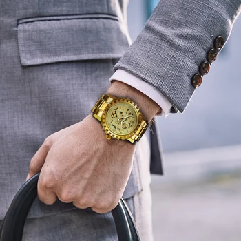NUGALĖTOJAS Oficialiai Prekės Prabangių Laikrodžių Vyrams Golden Automatinis Mechaninis Laikrodis Nerūdijančio Plieno Dirželis Royal Verslo Vyrų Laikrodis