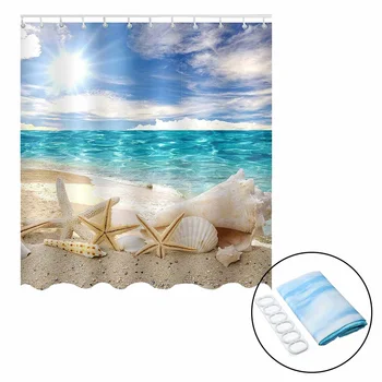 Namų Dekoro Saulės Seashell vonios kambarys, Dušas už vidaus Produkto Apdailos Vandeniui Smėlio paplūdimio vonios uždanga