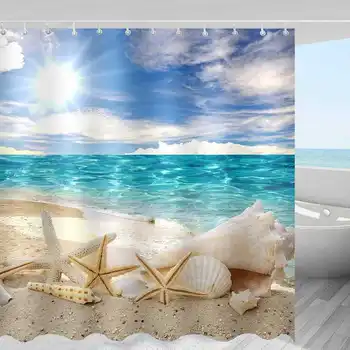 Namų Dekoro Saulės Seashell vonios kambarys, Dušas už vidaus Produkto Apdailos Vandeniui Smėlio paplūdimio vonios uždanga