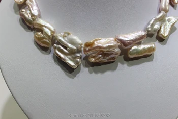 Natūralios Rausvos spalvos gėlavandenių perlų vėrinį Įgimtas heteromorphism Trumpi karoliai 17X30mm 16INCH