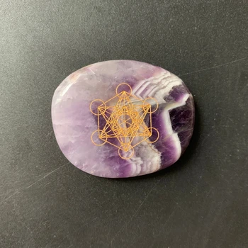 Natūralus Ametistas Palmių Akmenimis Reiki Healing Violetinė Kvarco Kristalų Šventa Geometrinis Metatron Crystal Cube Simboliai Akmens Ornamentu