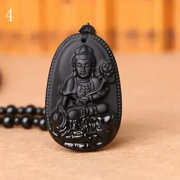Natūralus Juodas Obsidianas, Išraižytas Buda Amuletas Nepriklausomo Pasisekė, Obsidianas Karoliai Vyrams Poros Meilės Juoda Reiki Žavesio Vilkas Galvos Dovana