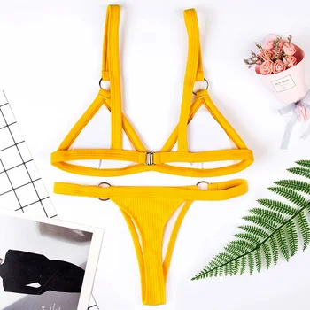 Nauja Seksuali Briaunoti Brazilijos bikini 2020 Moterų maudymosi kostiumėlį Moterų maudymosi Kostiumėliai, Dviejų dalių, bikini nustatyti Žiedai Bather Thong maudymosi kostiumą plaukti