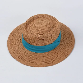 Nauja vasaros saulės, skrybėlę ponios mados mergaitė šiaudų skrybėlę juostelės laivapriekio paplūdimio skrybėlę atsitiktinis žolės flat top panamos skrybėlė kaulų moterų skydelis bžūp
