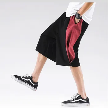 Naujas 2020 metų Vasaros vyrų Colorblock blauzdos ilgio kelnės,plius dydis medvilnės skalbiniai pločio kojų kelnės,M-8XL didelio dydžio, juodos, pilkos Kelnės