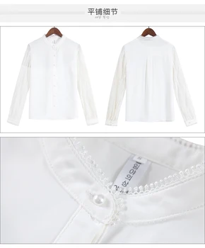 Naujas 2021 m. Pavasarį Moterys Šifono Palaidinė ilgomis Rankovėmis Nėrinių Marškinėliai Tuščiaviduriai Iš Palaidinės, Topai Vasaros Seksualus Slim Blusa balta Feminina 660E5
