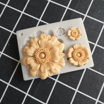 Naujas 4 gėlių, šokolado silikono formos Tortas nėrinių apdaila įrankis Molio 