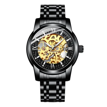 Naujas BIDĖ Mados Vyrų Automatinis Mechaninis laikrodis Vyrų Skeletas Dizaino, atsparus Vandeniui Laikrodžiai, Nerūdijančio Plieno Dirželis Sporto Laikrodis
