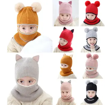 Naujas Baby Bamblys Žiemą Šiltas Beždžionė Beanie Skrybėlių Earflap Megzti Dangtelis Mergaitė, Berniukas, Vaikams, Vaikų ausų mezgimo kepurė