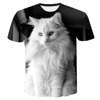 Naujas Cool T-shirt Su Cat Modelis Vasaros Atsitiktinis Trumpas Rankovės O-Kaklo Viršūnes 3D Katė Spausdinti Streetwear Gyvūnų Vyrų Drabužiai