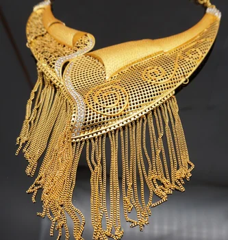 Naujas Dizainas Grandinės Dubajaus Aukso Papuošalų Rinkiniai Afrikos, Nigerijos Dideli Karoliai Vestuvių Papuošalų Rinkinys Vestuviniai Papuošalai