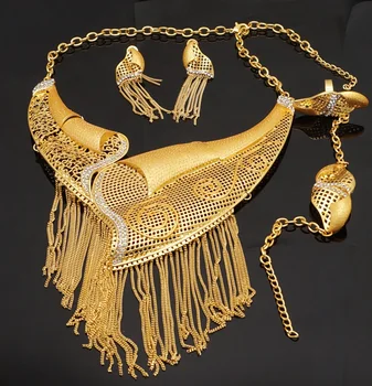 Naujas Dizainas Grandinės Dubajaus Aukso Papuošalų Rinkiniai Afrikos, Nigerijos Dideli Karoliai Vestuvių Papuošalų Rinkinys Vestuviniai Papuošalai