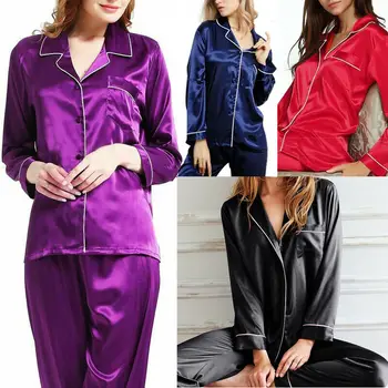Naujas Elegantiškas Mados Atsitiktinis Moterų Lady Satino Pižama Nustatyti Pyjama Sleepwear Naktiniai Drabužiai Loungewear Homewear