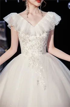 Naujas Korėjos Gamykla Pigiai Nėriniai Siuvinėjimo Bžūp Rankovėmis Vestuvių Suknelės Nuotaka Vestuvių Suknelė V Kaklo Elegantiškas Plius Dydis Vestido De Noiva
