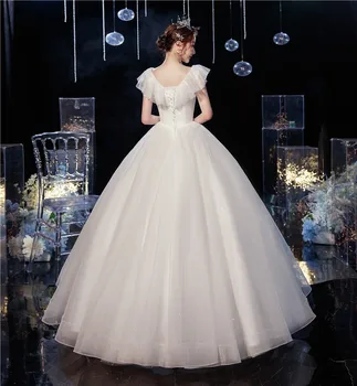 Naujas Korėjos Gamykla Pigiai Nėriniai Siuvinėjimo Bžūp Rankovėmis Vestuvių Suknelės Nuotaka Vestuvių Suknelė V Kaklo Elegantiškas Plius Dydis Vestido De Noiva