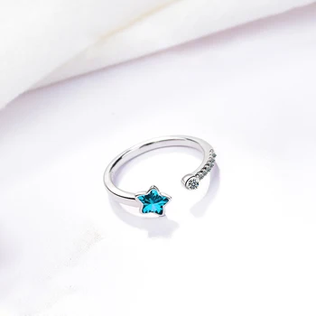 Naujas Mados 925 Sterlingas Sidabro Elegantiškas, Jūros Blue Star Kristalų Keičiamo Dydžio Žiedais, Paprastų Moterų Kalnų Krištolas Papuošalai Žiedas Gimtadienio Dovana