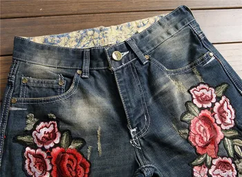 Naujas Mados Prekės ženklo džinsinio džinsus vyrams gėlių siuvinėjimo dizaineris džinsus vyrams, aukšta kokybė, klasika ir mados, vyrų džinsai