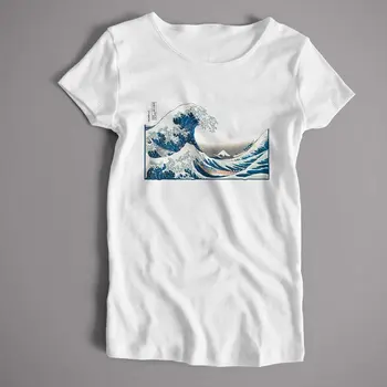 Naujas Mados marškinėliai Moterims Harajuku Viršūnės Vasarą trumpomis Rankovėmis Tees Didžiosios Bangos Marškinėliai Moterims Camiseta Balta Tees & Viršūnes 90s