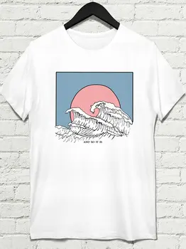Naujas Mados marškinėliai Moterims Harajuku Viršūnės Vasarą trumpomis Rankovėmis Tees Didžiosios Bangos Marškinėliai Moterims Camiseta Balta Tees & Viršūnes 90s
