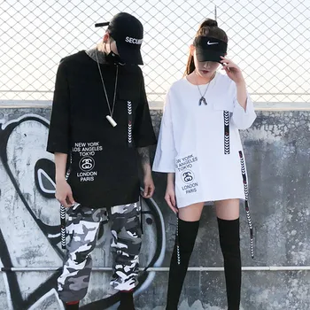 Naujas Vakarų Stiliaus Mados prekinių Ženklų Juostelės Spausdinti vyriški Marškinėliai Hip-Hop Atsitiktinis Vyras Viršūnes Tees Streetwear Mėgėjams Drabužių