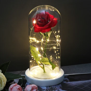 Naujas Valentino Dienos Dovana LED Light Rose Auksą, Padengtą Raudona Stiklo Kupolas Belle Ir Žvėrys Rožės Motinos Diena Vestuves